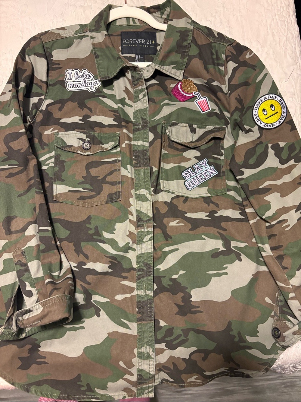 Forever 21 Plus Camo Jacket in Green and Brown